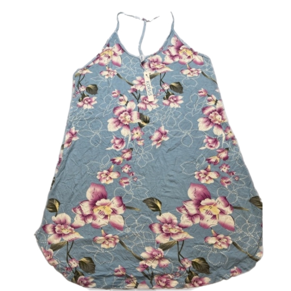 Korsis- Woman’s Floral Blue Dress - Spaghetti Strap - Size L - NWT